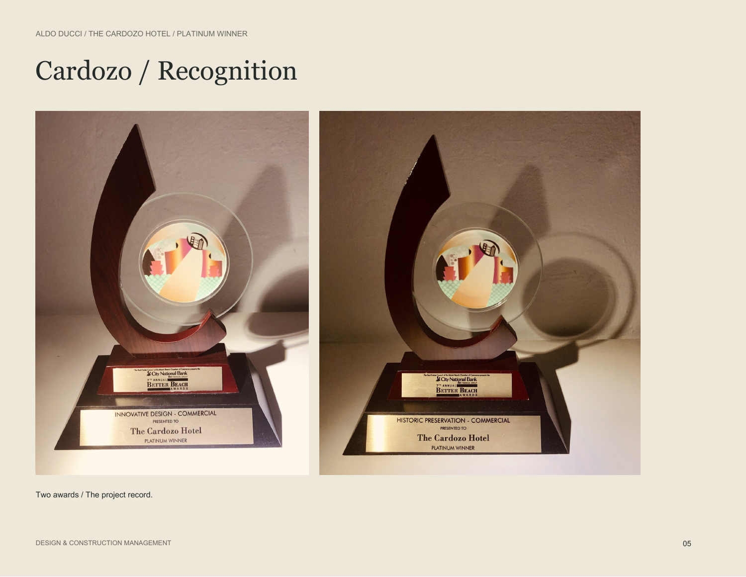 Cardozo / Recognition / The Cardozo Hotel / Platinum Winner