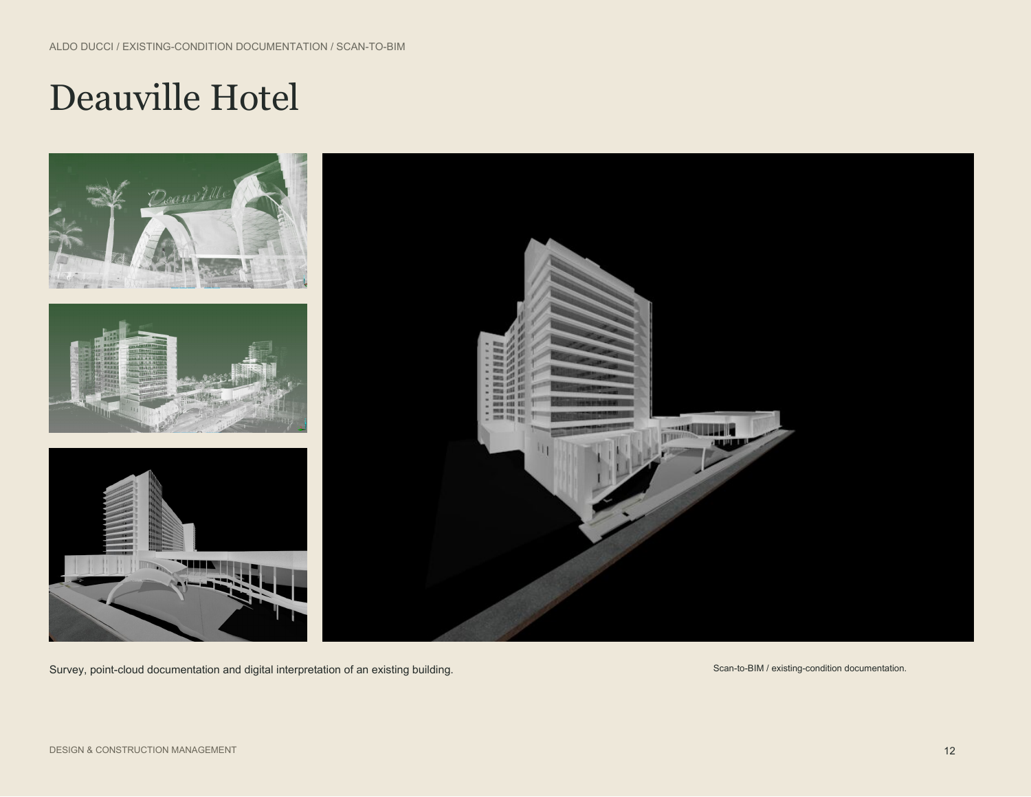 Deauville Hotel / Existing-condition documentation / Scan-to-BIM